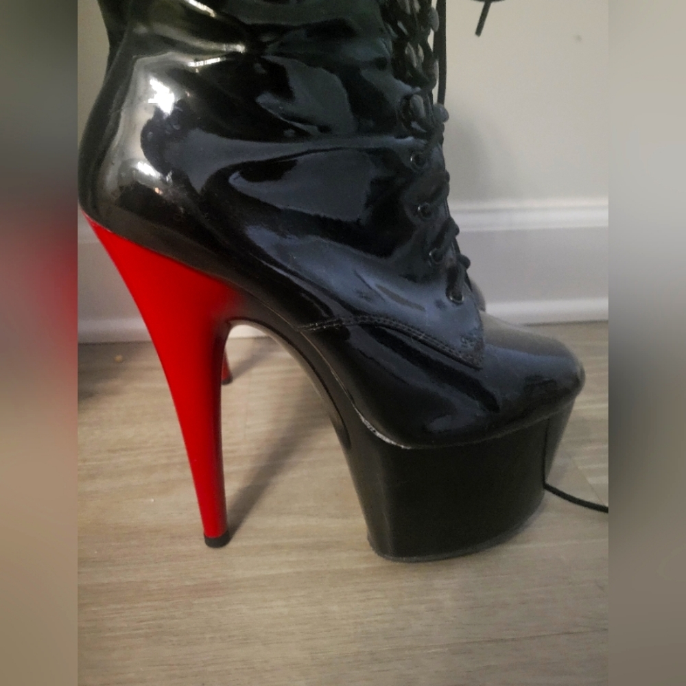 Pleaser Heels black boots with red heels